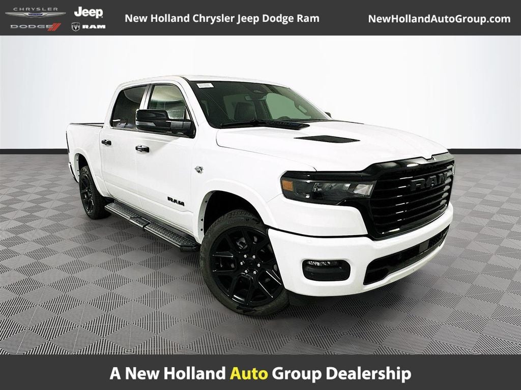 2026 RAM 1500 Laramie in Bright White Clear-Coat Exterior Paint — front three-quarter view