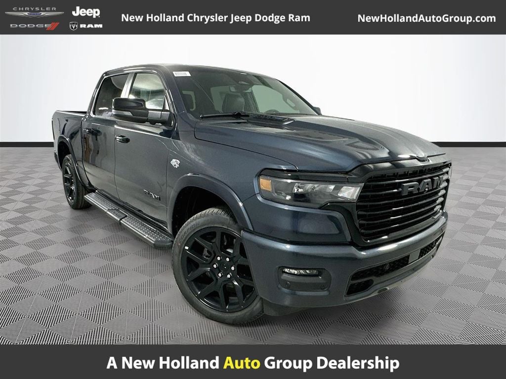 2026 RAM 1500 Laramie in Forged Blue Metallic Exterior Paint — front three-quarter view