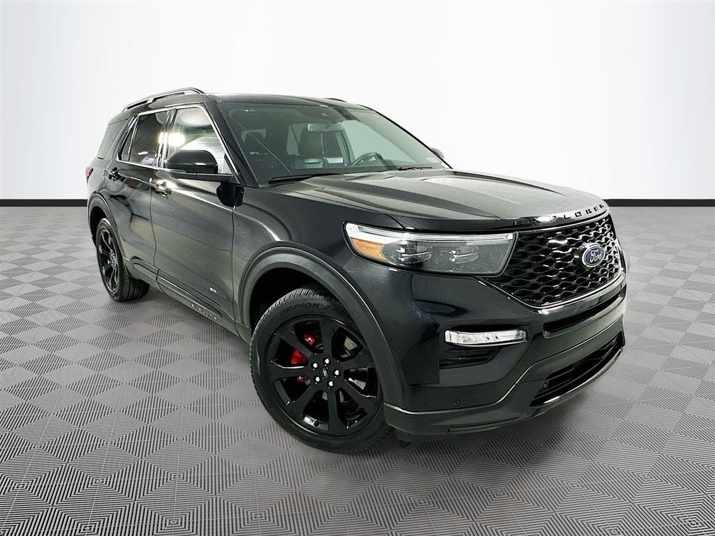 2023 Ford Explorer ST in Agate Black Metallic — front three-quarter view