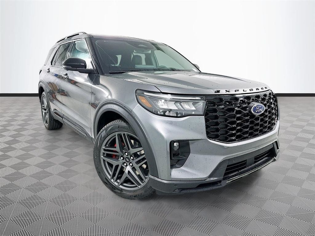 2025 Ford Explorer ST in Gray Metallic — front three-quarter view