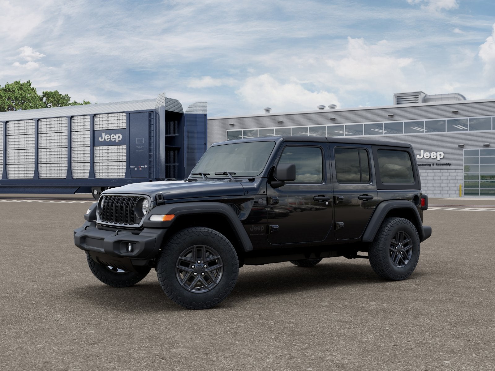 2026 Jeep Wrangler WRANGLER 4-DOOR SPORT S in Black Clear-Coat Exterior Paint — front three-quarter view
